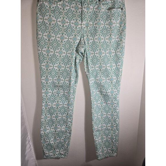 NYDJ for Chico’s Lift Tuck Skinny Pants Women’s 8 Aqua Tan Boho Print –... - Picture 2 of 10